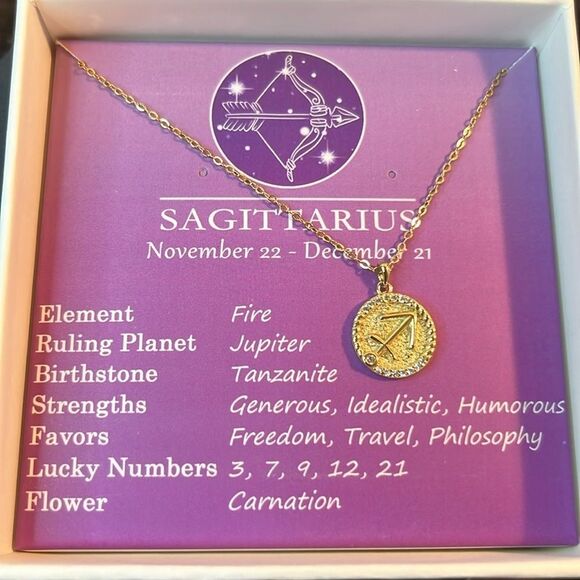 Sagittarius Zodiac Necklace 17” 14K YG / Sterling Silver All About Gift Box - Picture 6 of 7